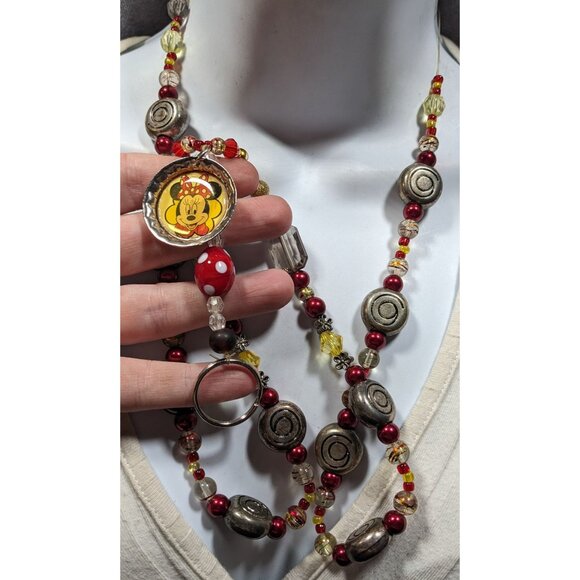 Upcycled Minnie Mouse Beaded Keychain Lanyard - Picture 3 of 7